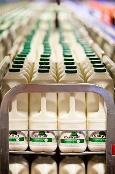 Racks of Dairy Crest semi-skimmed milk