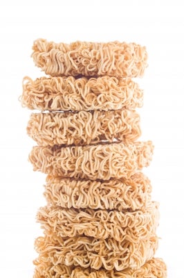 stack of prepackaged noodles