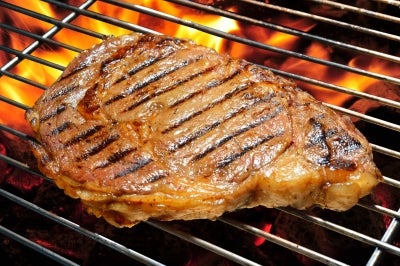meat on a flame grill