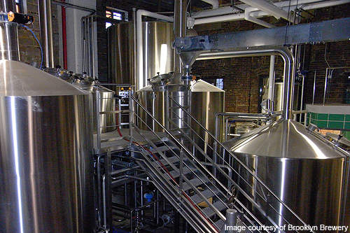 The new Brooklyn Brewery facility is equipped with new brewing machinery and equipment.