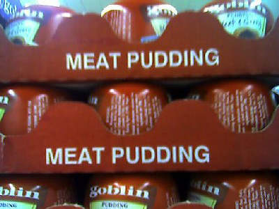 Goblin brand meat pudding as produced by Simpsons Ready Foods.