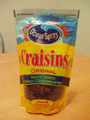 Craisins bagged for the consumer in a resealable pouch.