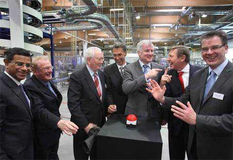 Attending the opening ceremony of Nestl&eacute;'s Biessenhofen site were: (from left to right) Nandu Nandkishore, head of Nestl&eacute; Nutrition, Werner Bauer, chief technology officer Nestl&eacute; SA, Helmut Maucher, honorary chairman Nestl&eacute;; Johann Fleschhut, Ostalgau district administrator; Horst Seehofer, Bavarian Prime Minister; Gerhard Berssenbrugge, CEO Nestl&eacute; Germany; and Dr Gerd Muller, Secretary of State Federal Ministry of Food, Agriculture and Consumer Protection.