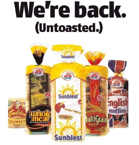 George Weston advertisement showing the product range and explaining the 2002 fire.